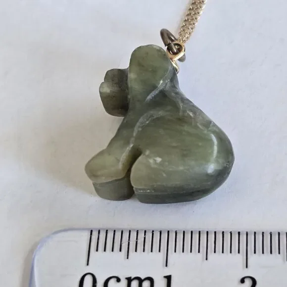 Vintage Carved Nephrite Jade Animal Pendant Necklace 1/20 12K Gold Filled Chain - Picture 15 of 16